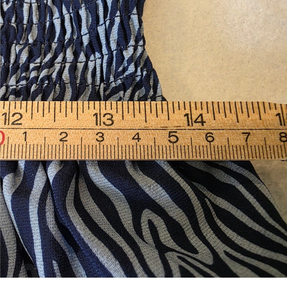 Simply Southern Geometric Print Smocked Tiers Midi Dress Navy Blue Long Sleeve M - Picture 6 of 8